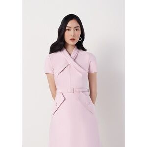 White Plan Helly Drap Pink A-Line Dress Belted Pocket Twist Front Size S